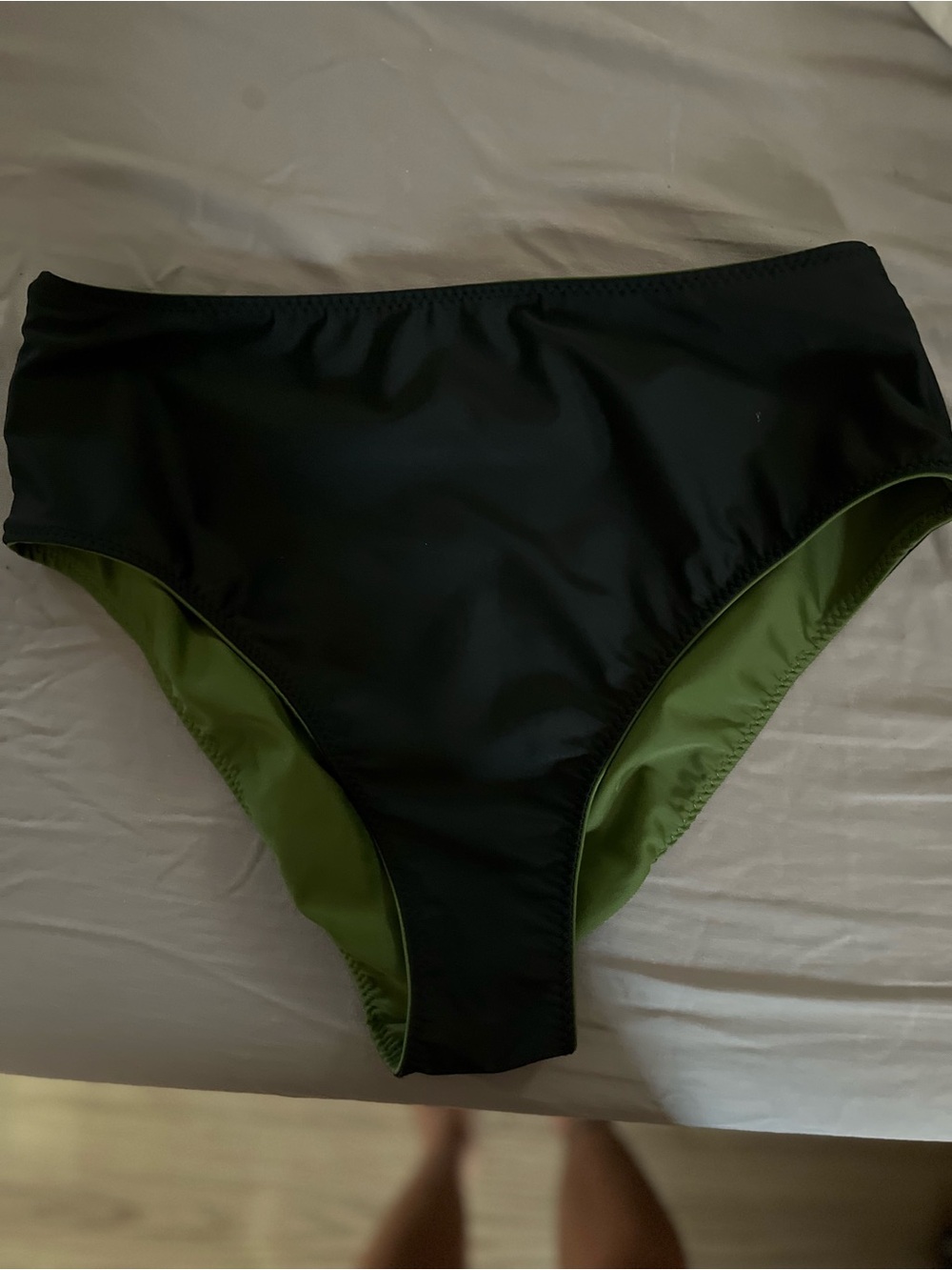 Reversible High-Waist Swim Bottoms in Black/Olive Green